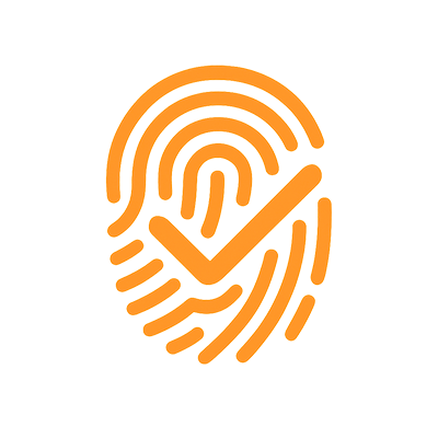 Impressão digital laranja com um visto de verificação no meio